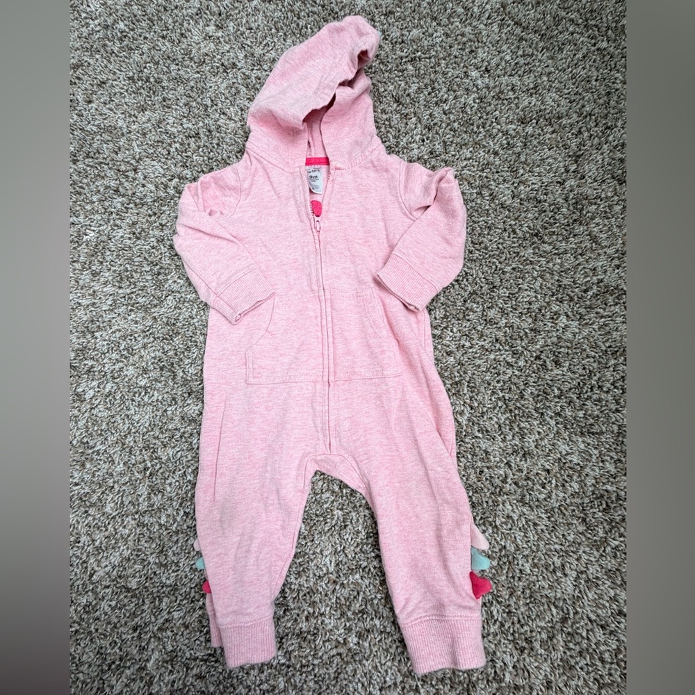 Pink Hooded Kids One Piece dinosaur